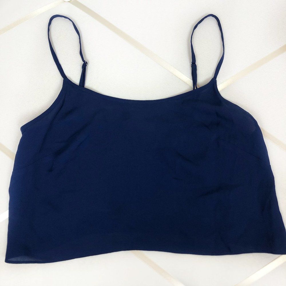 Ramy Brook Navy Blue Semi-Sheer Spaghetti Crop Top
